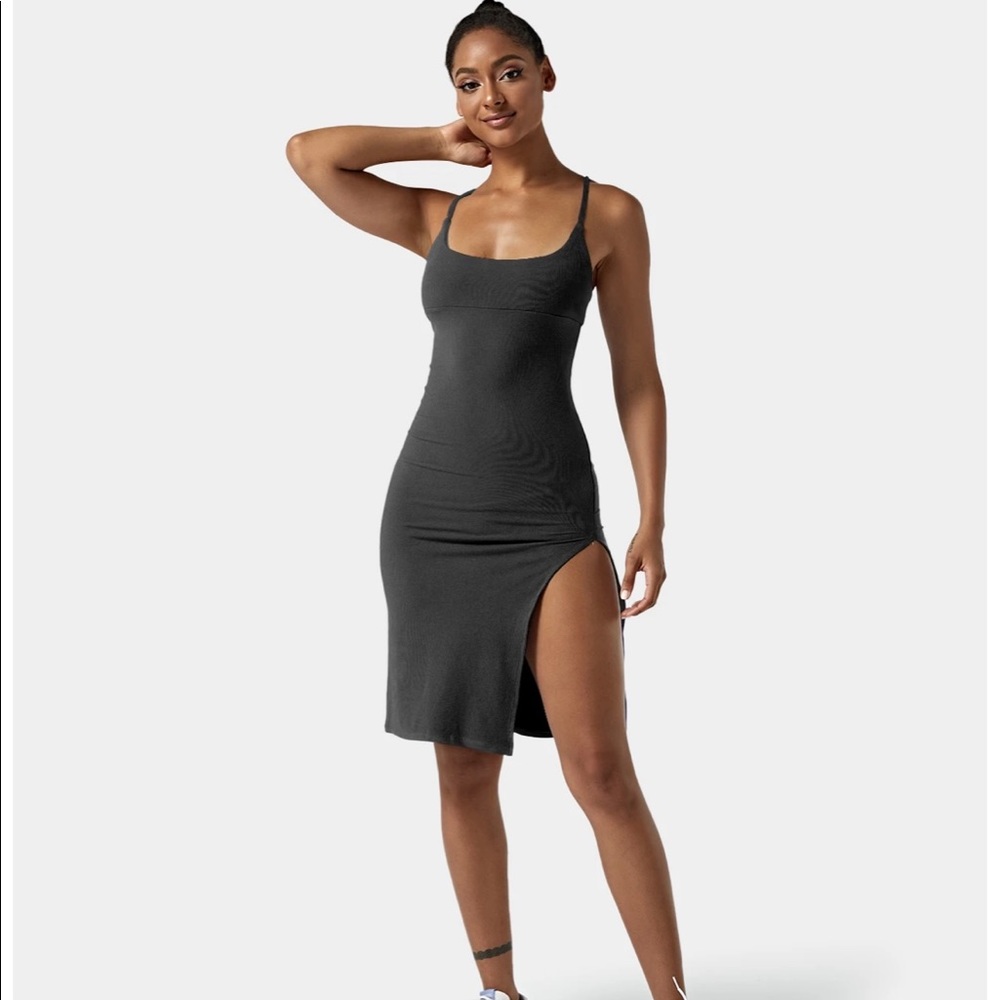 Halara In My Feels black lace up midi dress *NWT*